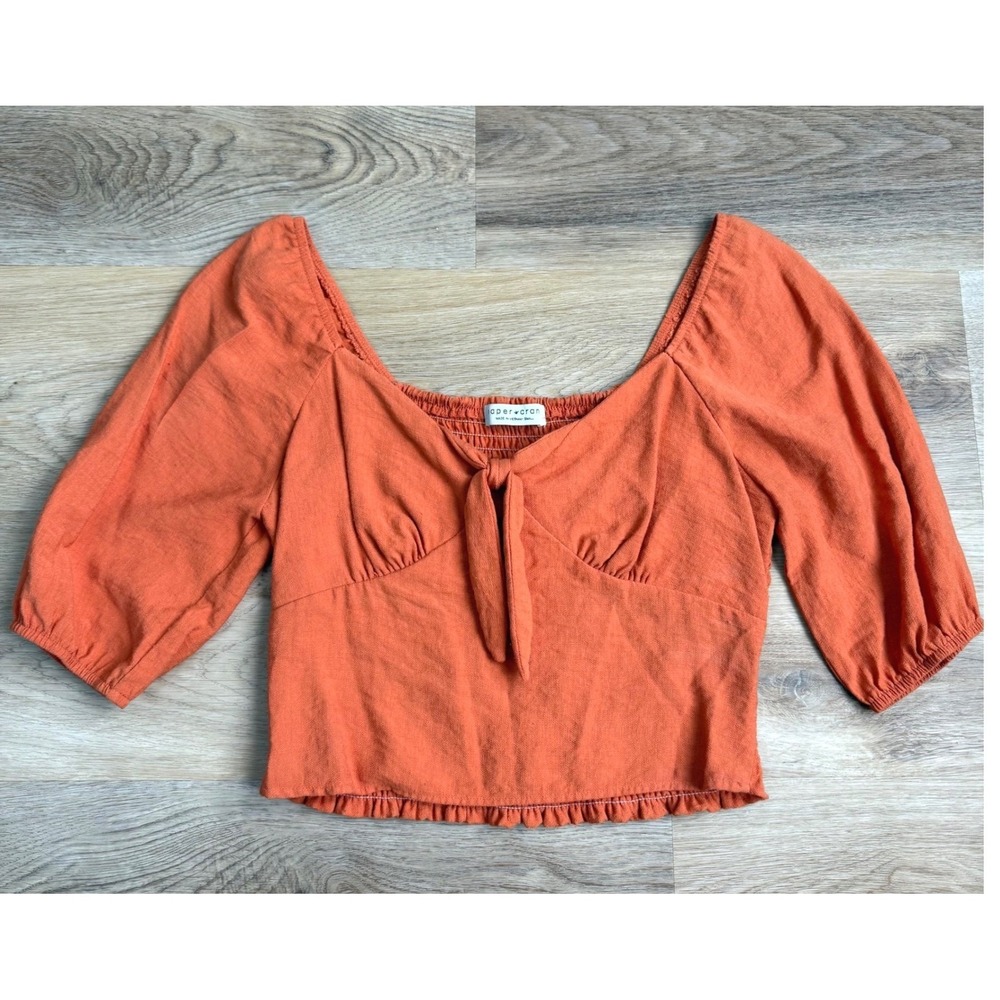 Paper Crane Terracotta Tie Front Smocked Back Blouse Women Small
Cottage Boho